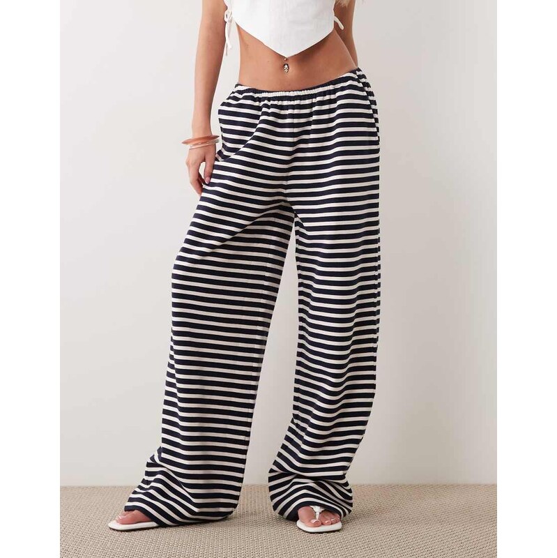 ASOS DESIGN knitted jersey wide leg leg trouser co-orc in mono stripe 115648679