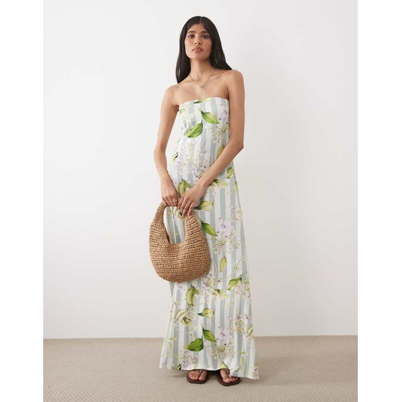 ASOS DESIGN bandeau maxi dress in stripe floral print-Multi