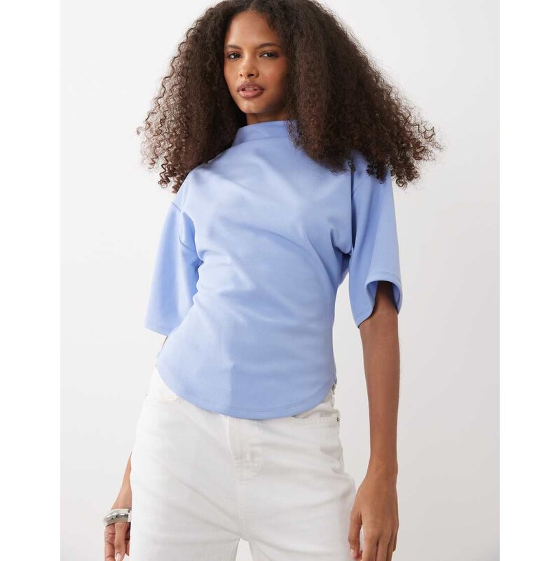 ASOS DESIGN short sleeve with high neck top in blue