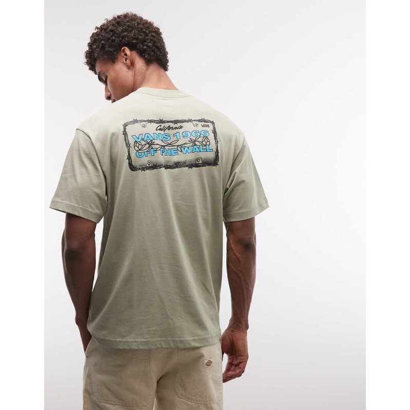 Vans Barb Plate oversized back print t-shirt in sage green