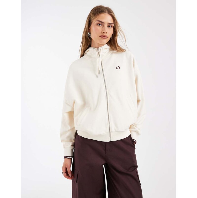 Fred Perry tipped logo hoodie in ecru-Neutral 115655589
