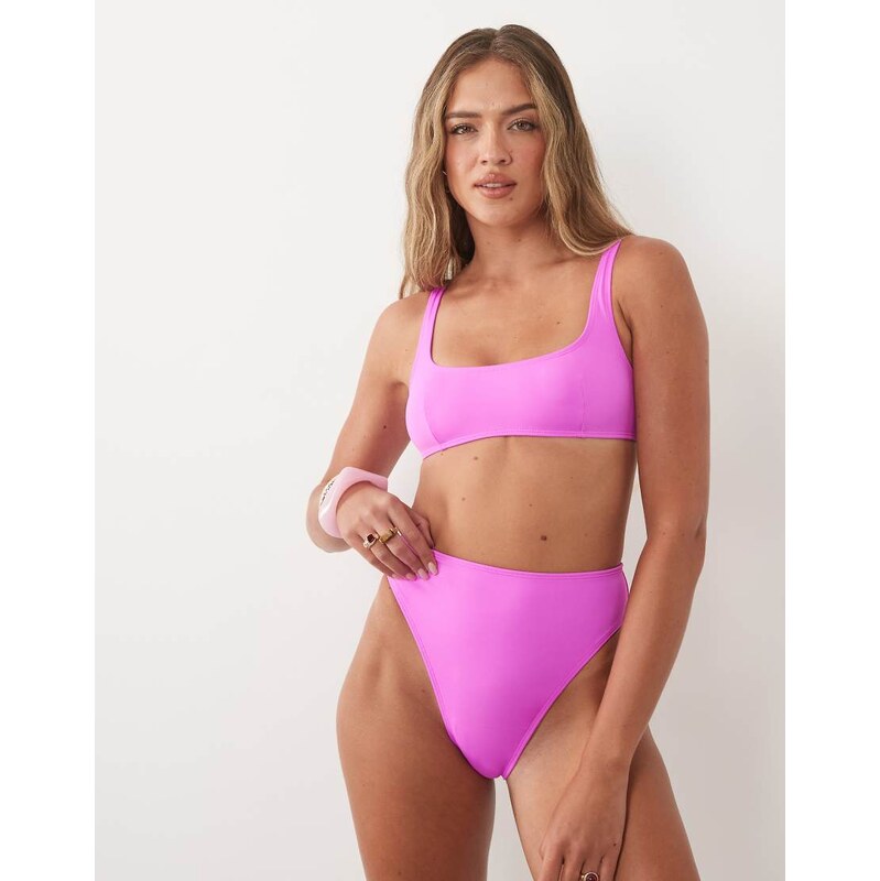 ASOS DESIGN Maya Azores high leg high waist bikini bottom in pop pink 115655593