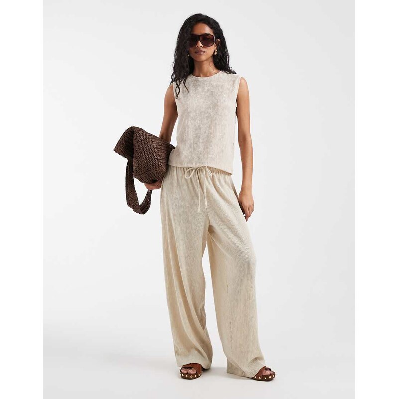 Vero Moda textured plisse barrel leg trouser co-ord in stone-Neutral 115655594