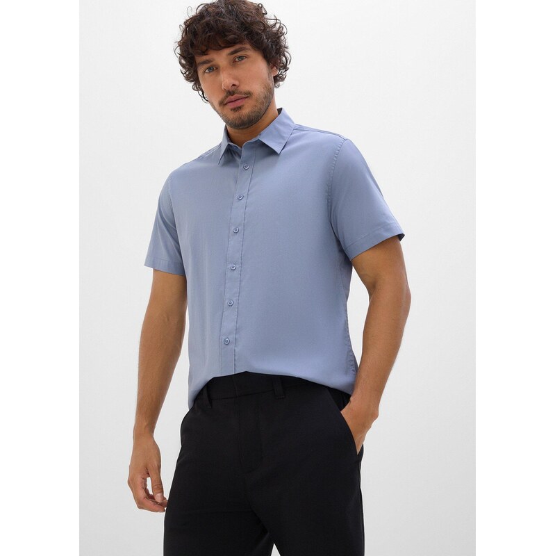 bonprix Strečová košile Slim Fit, krátký rukáv modrá Muž