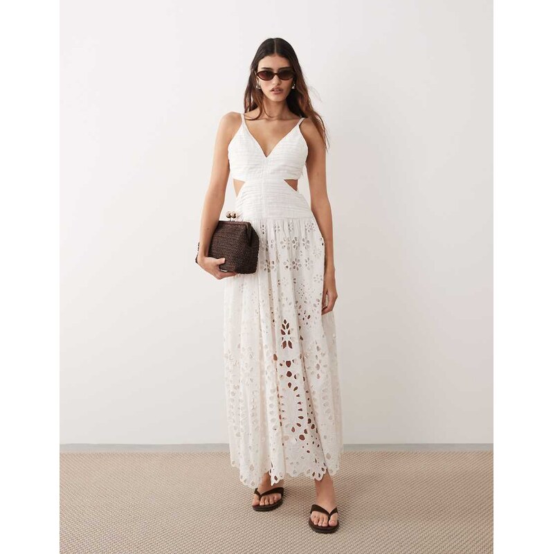 ARRANGE cotton panelled cut out broderie maxi dress in white 115733449
