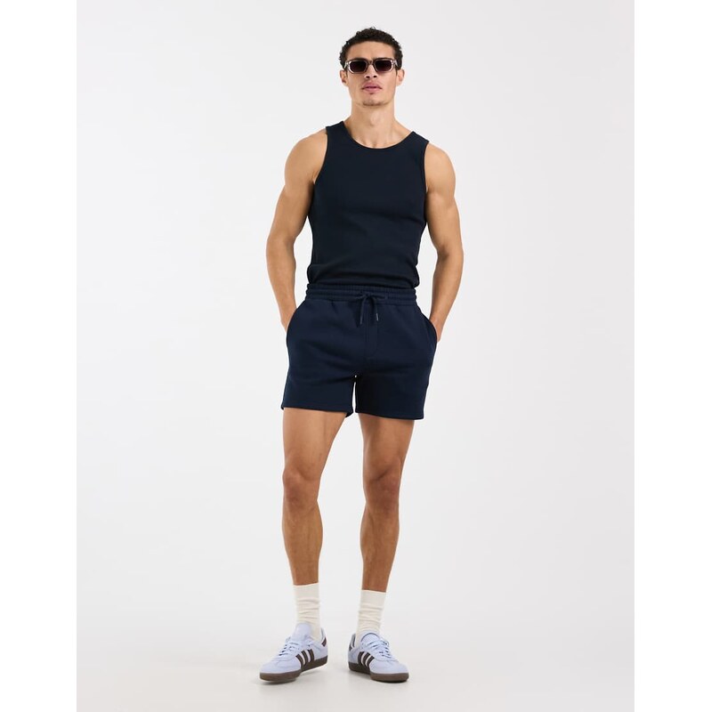 ASOS DESIGN essentials slim fit jersey shorts in navy