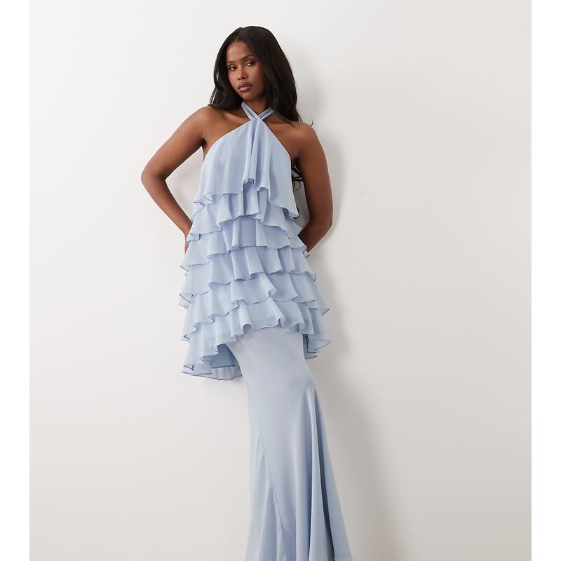 Wanderdoll Primrose chiffon sheer drape maxi skirt co-ord in powder 115740763