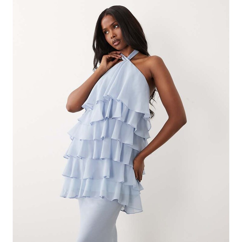 Wanderdoll Primrose chiffon halterneck tiered ruffle detail mini