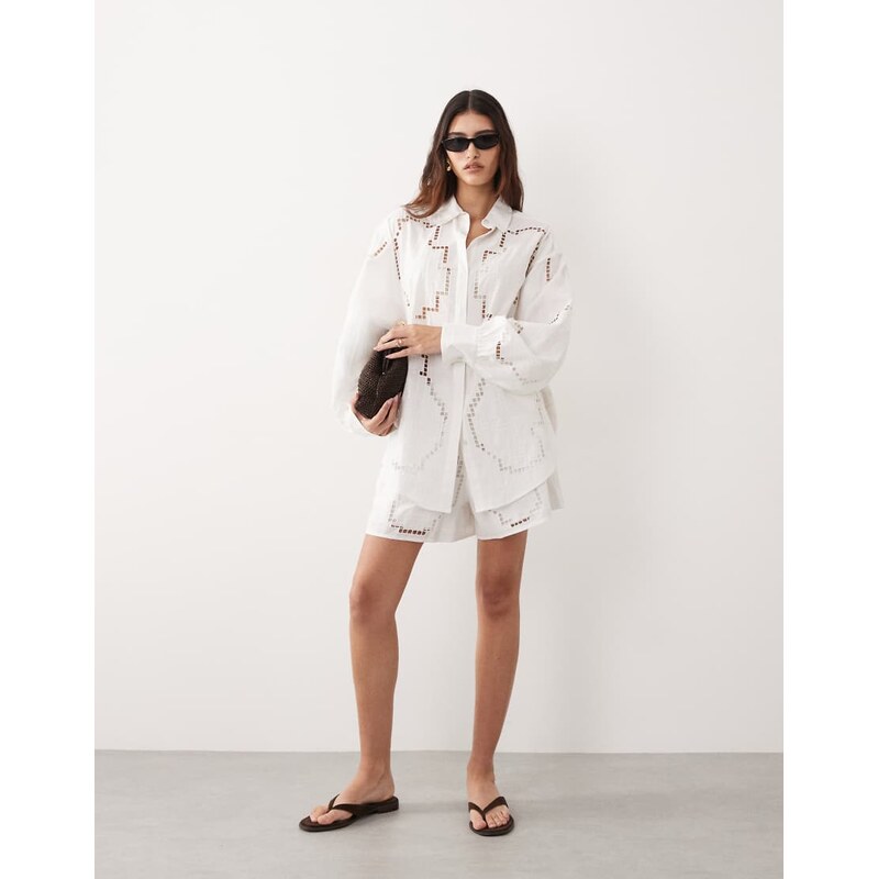 ARRANGE cutwork embroidered short co-ord in white 115743992