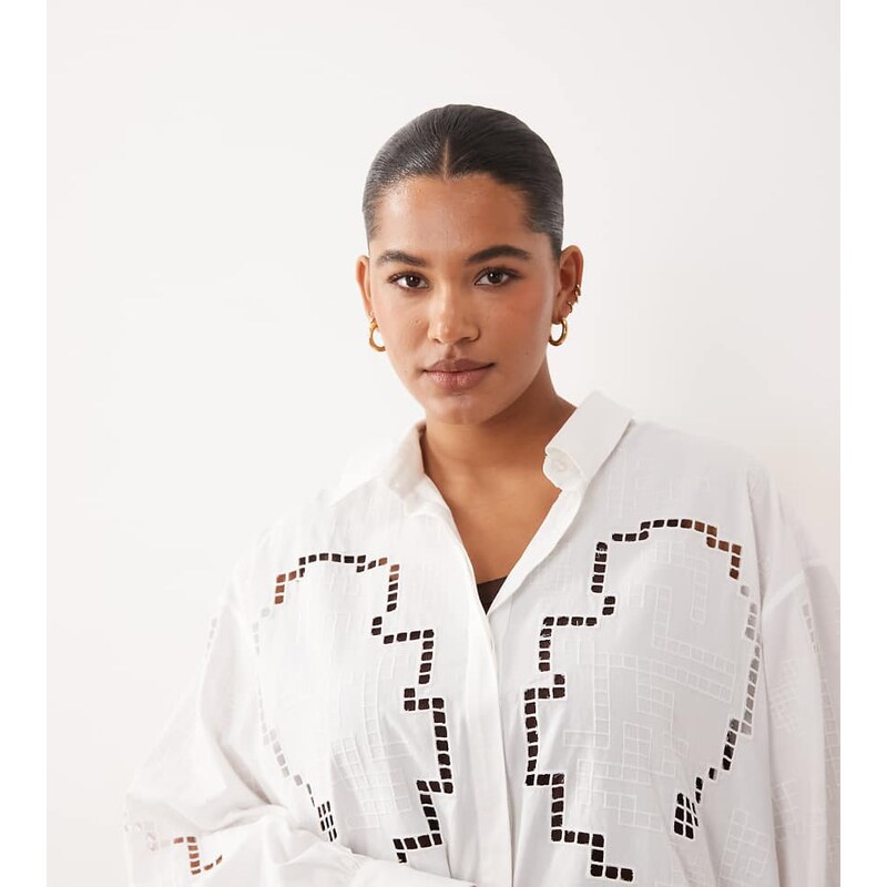 ARRANGE Curve oversized shirt co-ord with cutwork embroidery in