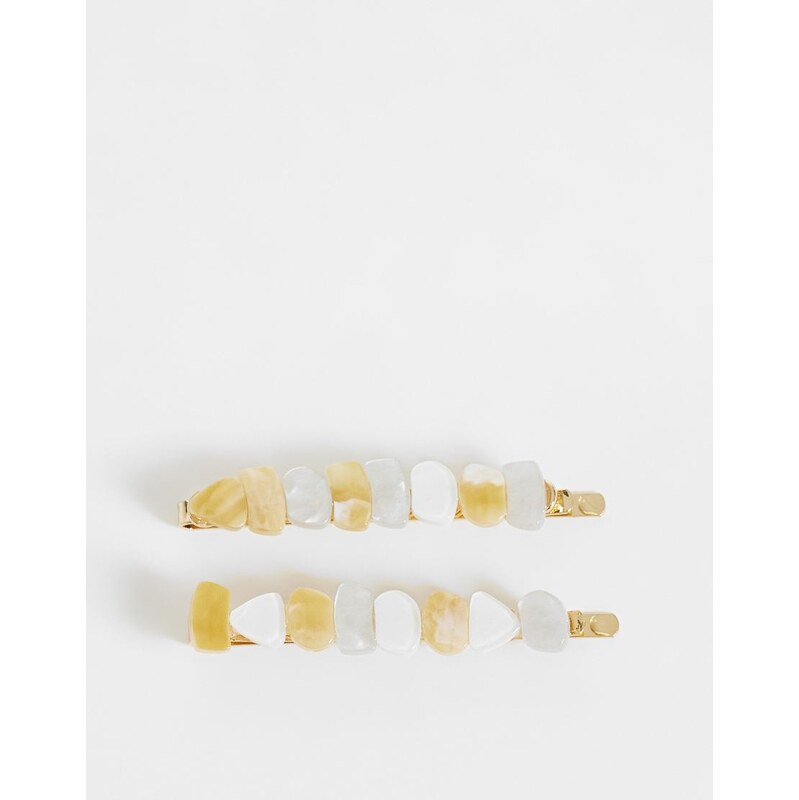 ASOS DESIGN pack of 2 faux semi-precious chipping hair slides in