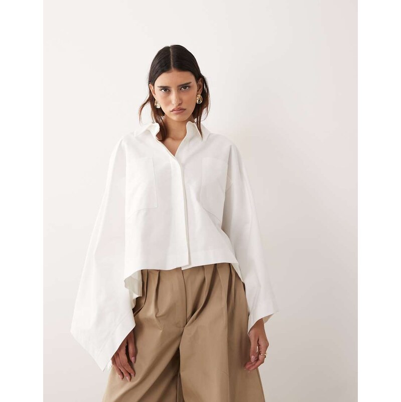 ARRANGE oversized cape square cut cotton shirt in white