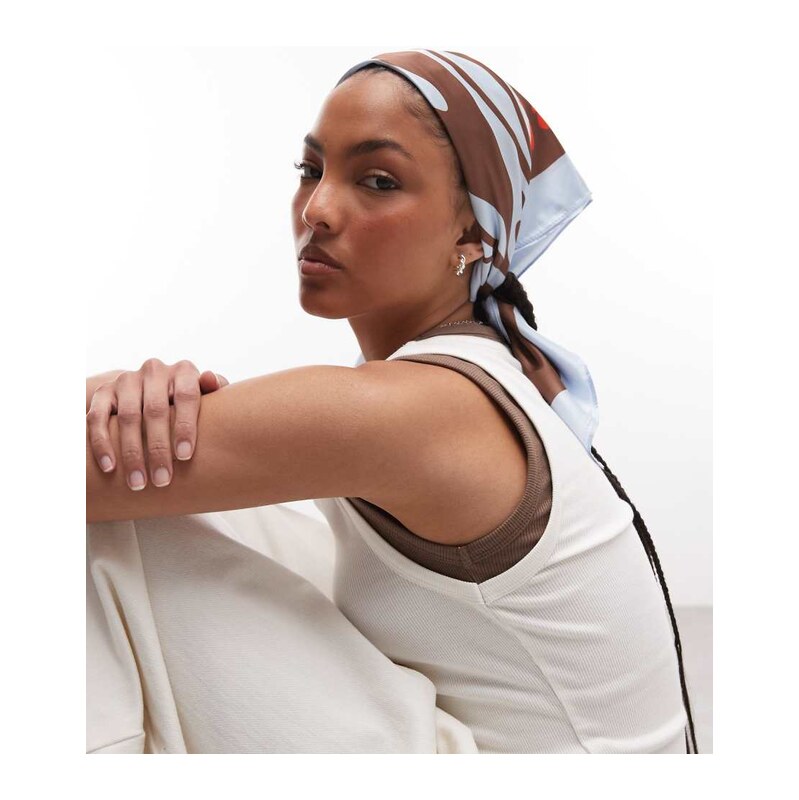 Sui Ava headscarf in brown and blue floral print 115691747