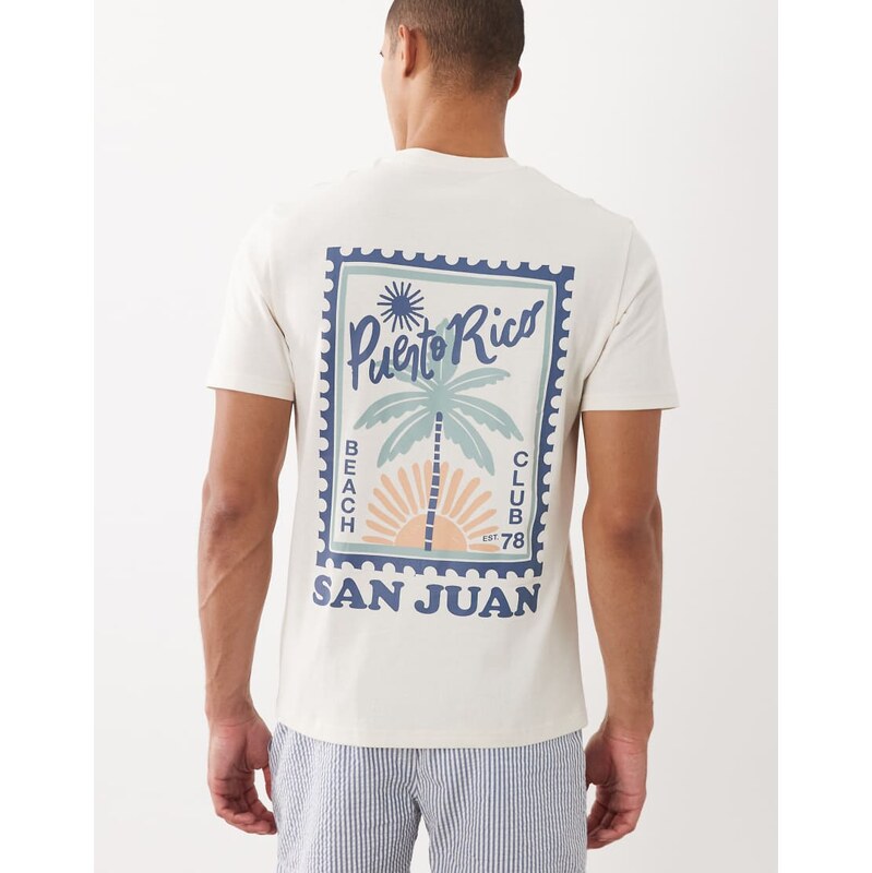 Threadbare back print short sleeve t-shirt in ecru-Neutral