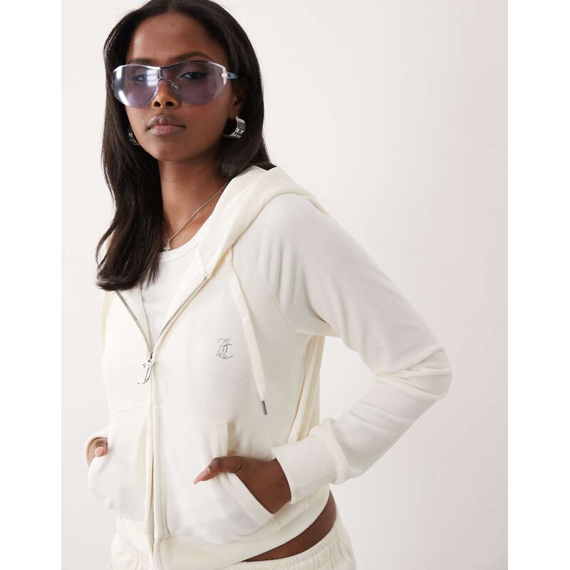 Juicy Couture velour diamante logo detail zip through hoodie co-ord in 115648529
