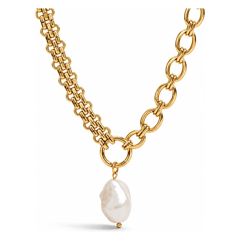 ELENYS Pearl Drop Chain – pozlacený náhrdelník 18K žluté zlato