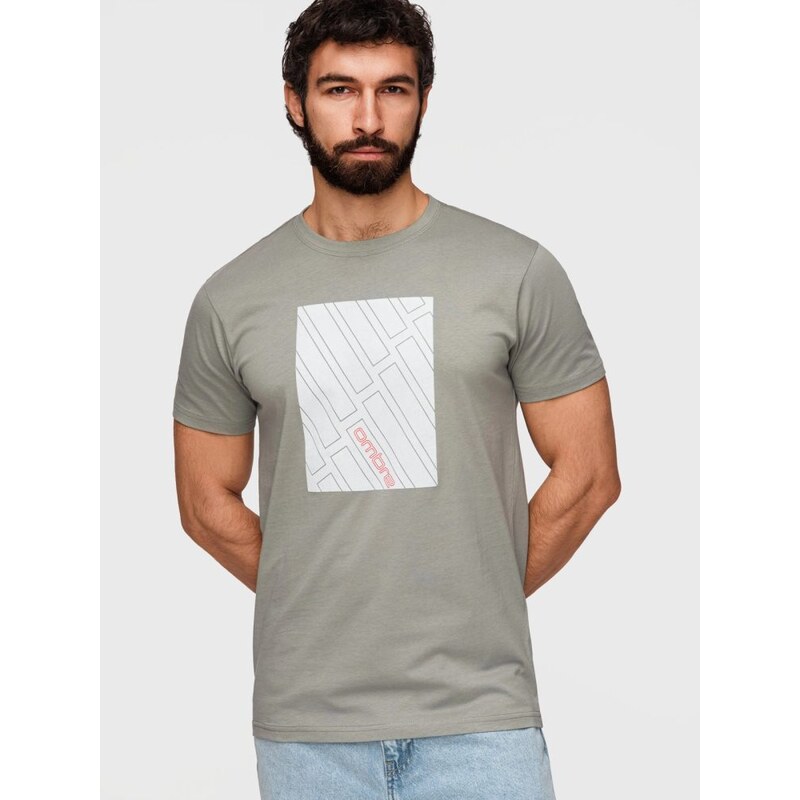 Ombre Clothing Šedé tričko s geometrickým potiskem V3 TSPT-0259
