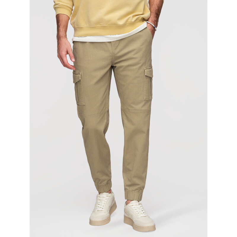 Ombre pánské JOGGERY kalhoty s cargo kapsami - khaki