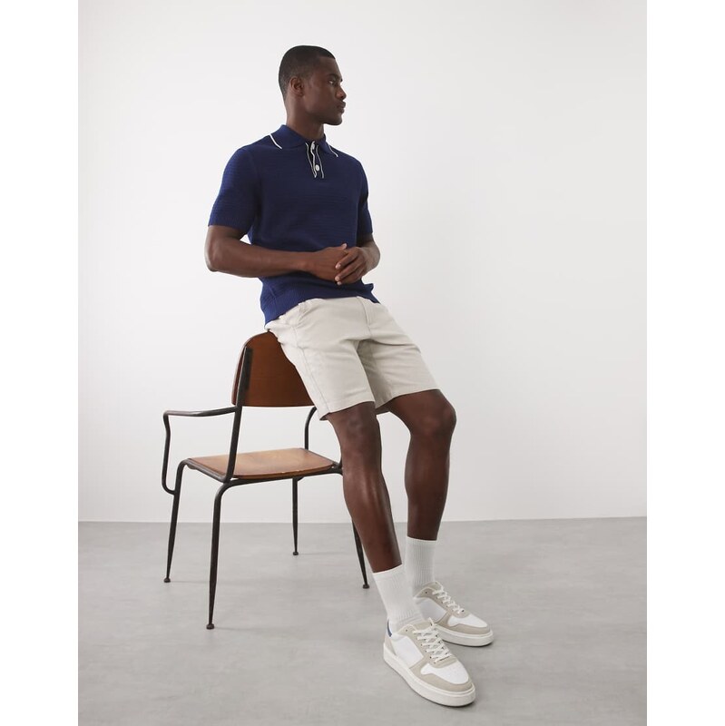 Selected linen blend drawstring shorts in cream-White