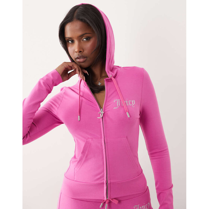 Juicy Couture diamante logo detail zip through hoodie co-ord in hot 115648525