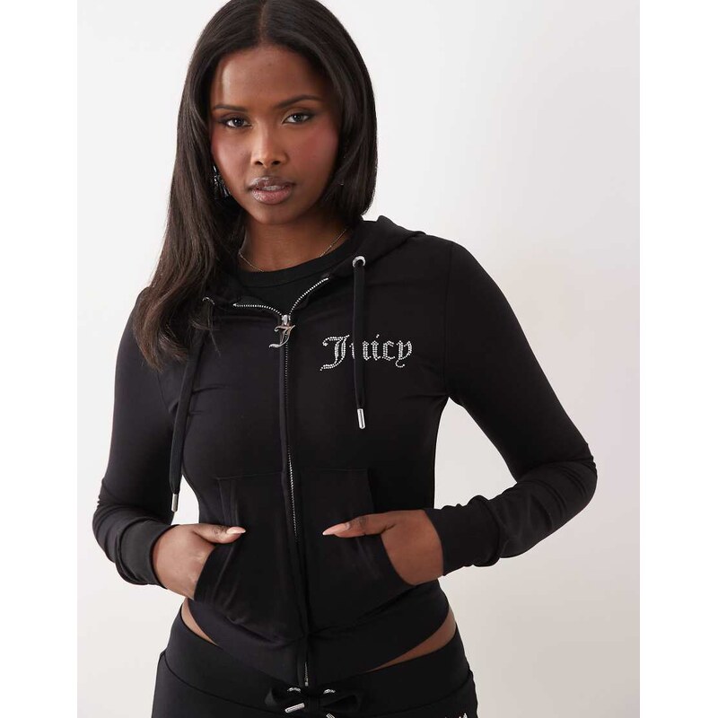 Juicy Couture diamante logo detail zip through hoodie co-ord in black 115648526