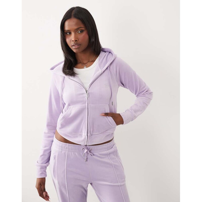 Juicy Couture velour diamante logo detail zip through hoodie co-ord in 115648531