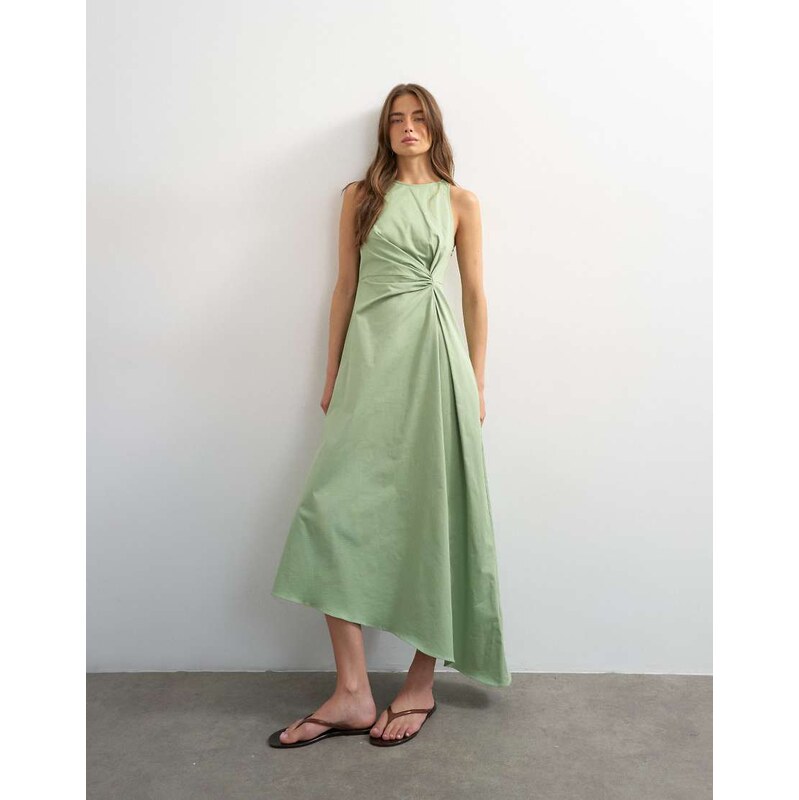 Topshop cotton twill racer neck maxi dress with tuck side detail
