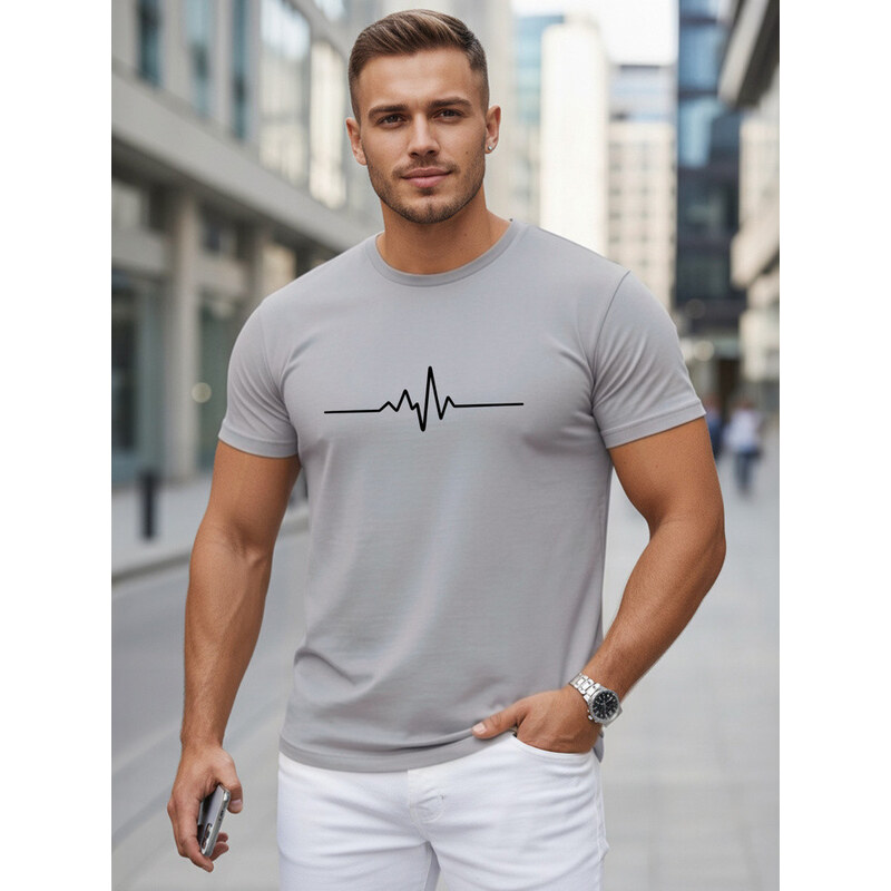 Pánské bavlněné tričko s EKG linkou šedé FashionStreet NX5098R
