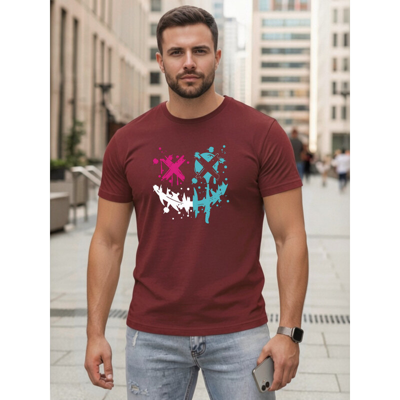 Pánské bavlněné streetwearové tričko vínové FashionStreet