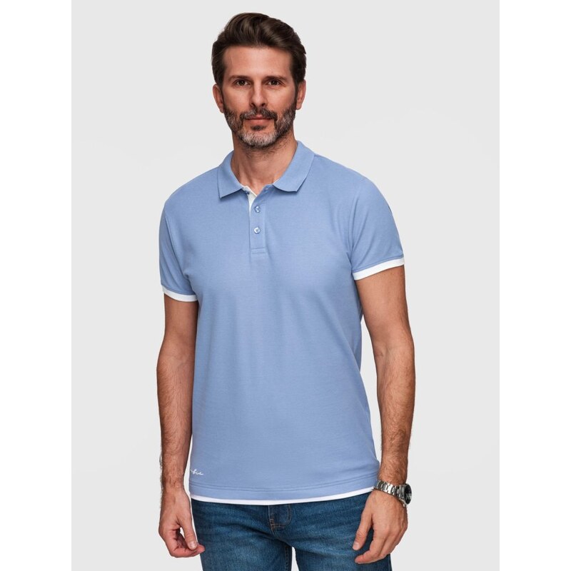 Ombre Clothing Pánská modrá polokošile s kontrastním lemováním