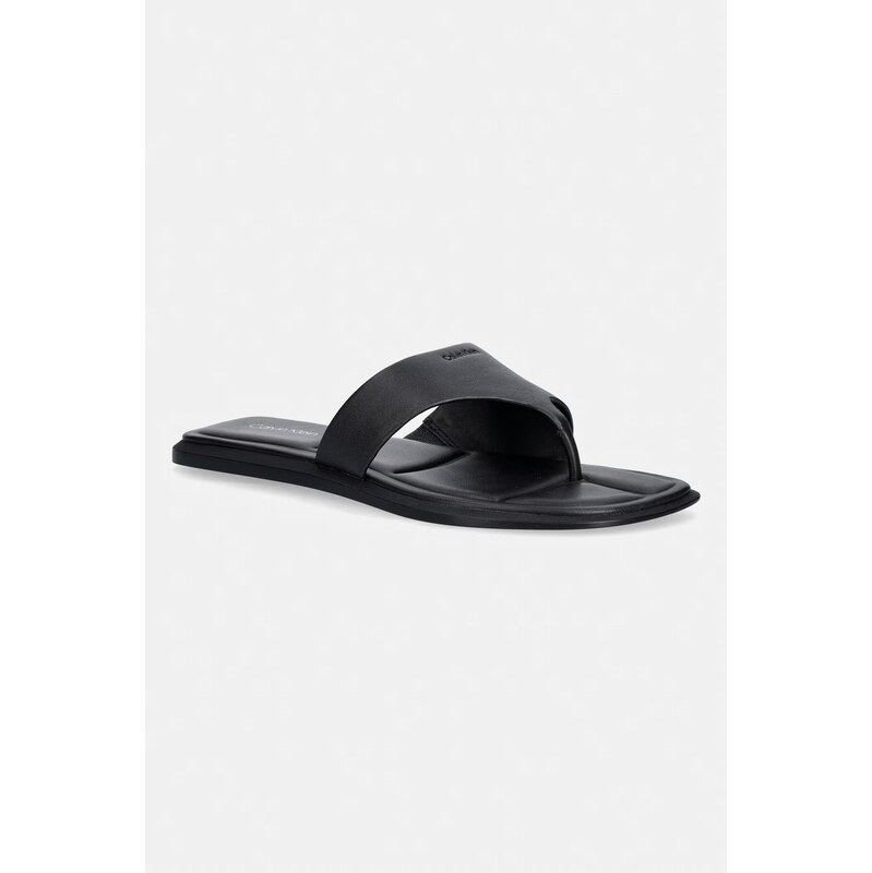 Calvin Klein žabky dámské kožené FLAT SANDAL THONG LTH 115678061