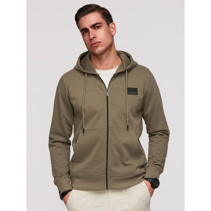 Ombre Clothing Originální pánská mikina olivová V4 SSZP-0256