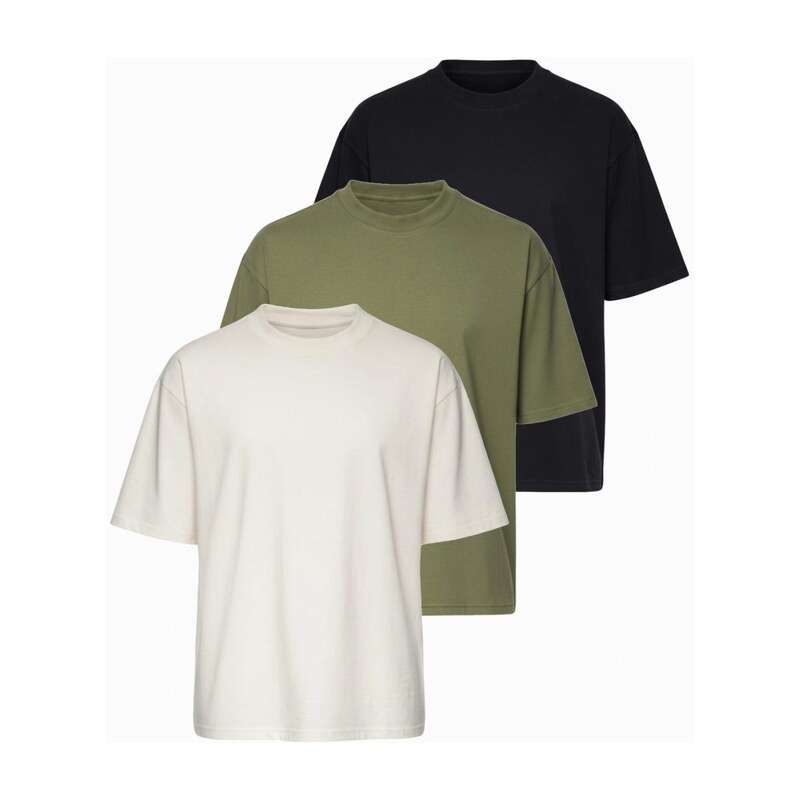 Ombre Clothing Směs tří balení triček oversize bílá/olivová