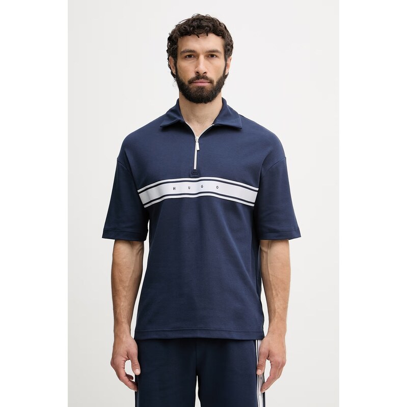 HUGO pánské s bavlnou NAUTIX ZIP POLO