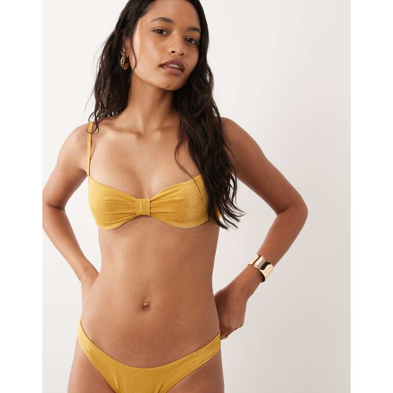 Free Society bikini top with knot detail in gold glitter