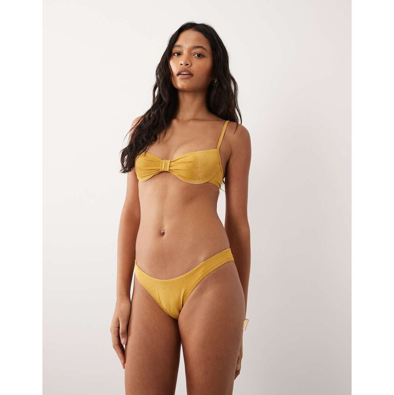 Free Society wrap bikini bottom in gold glitter