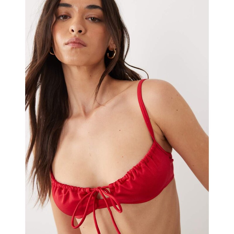 Free Society ruched underwire bikini top in deep red 115678687