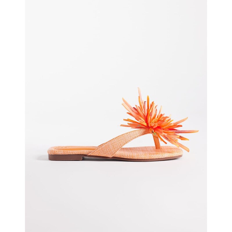 South Beach flip flops with flower detail in orange 115743897