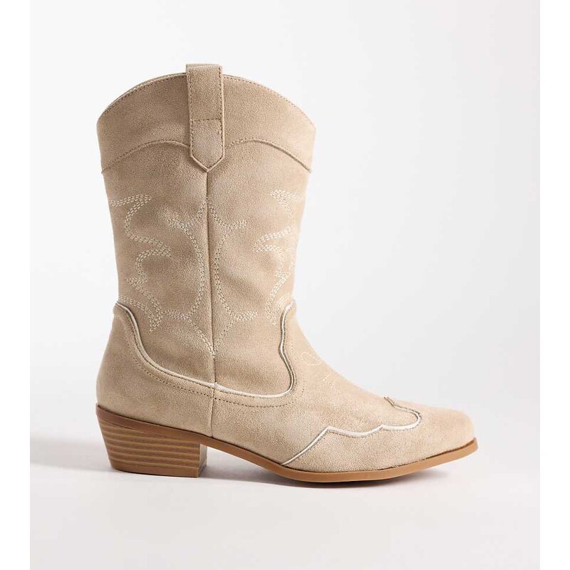 Glamorous Wide Fit low ankle western boots in taupe suedette