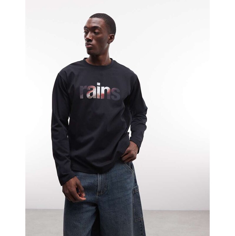 Rains 41510 long sleeve relaxed fit graphic logo t-shirt in
