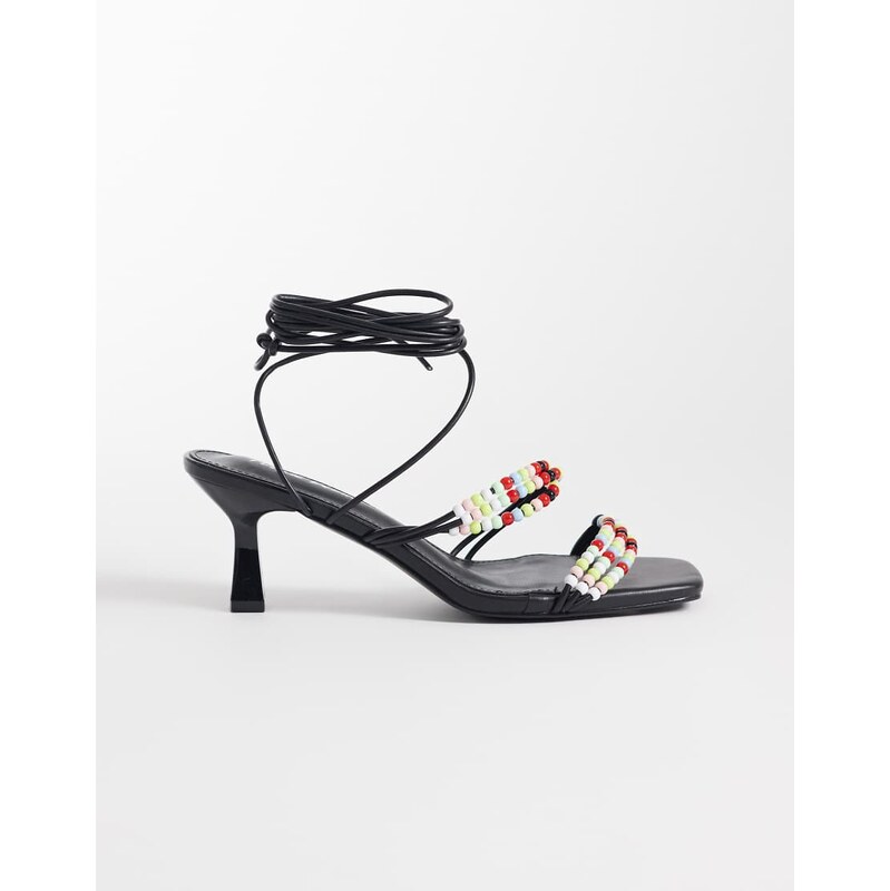 Public Desire kitten heel sandals in colour beads in black 115678872