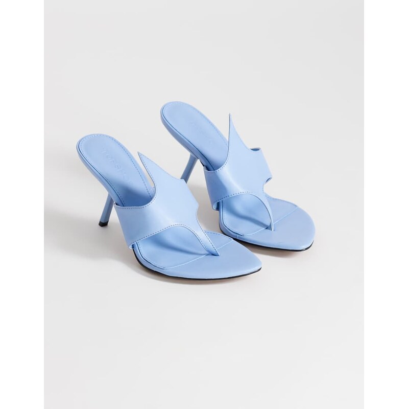 Topshop Nora angular heeled mule sandal in cornflower blue 115678945