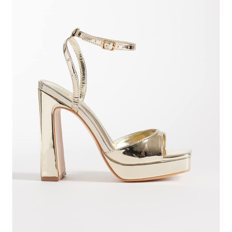 Public Desire Wide Fit Resist platform heeled sandals in gold 115679004