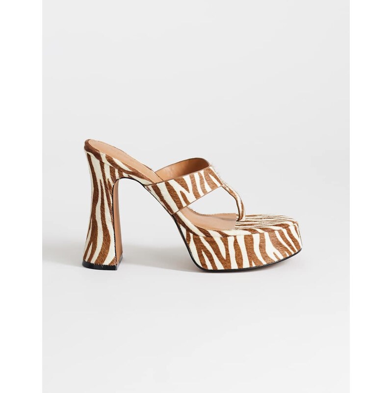 Topshop Nima real leather with hair platform heeled toe thong sandal 115679117
