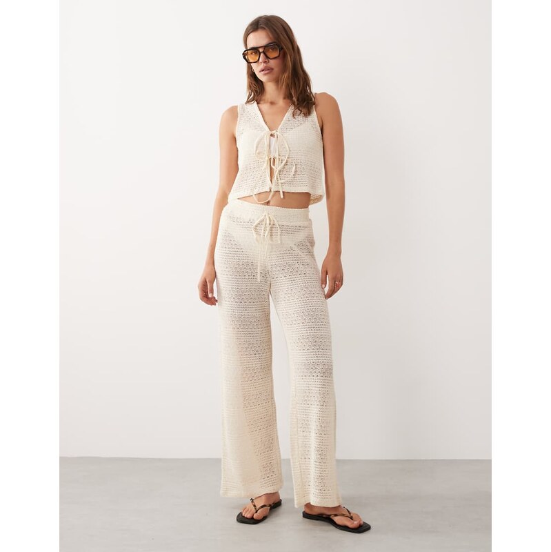 Esmee crochet tie front beach trousers in beige-Neutral 115679121