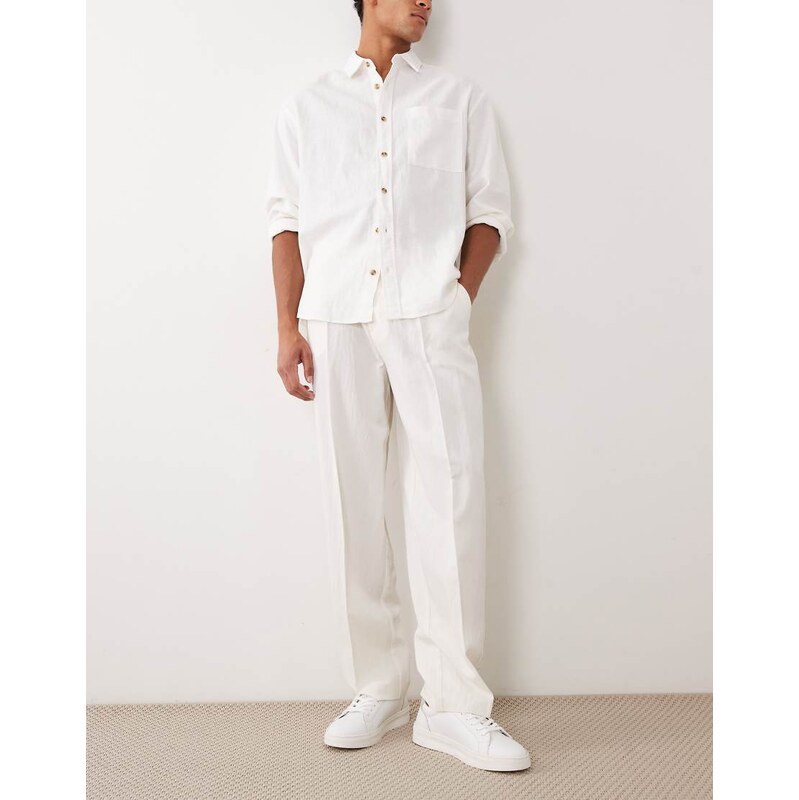 ASOS DESIGN lyocell rich wide leg trousers in cream-White