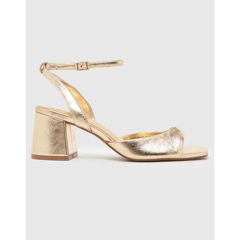 Schuh South block heeled sandal in gold 115743995