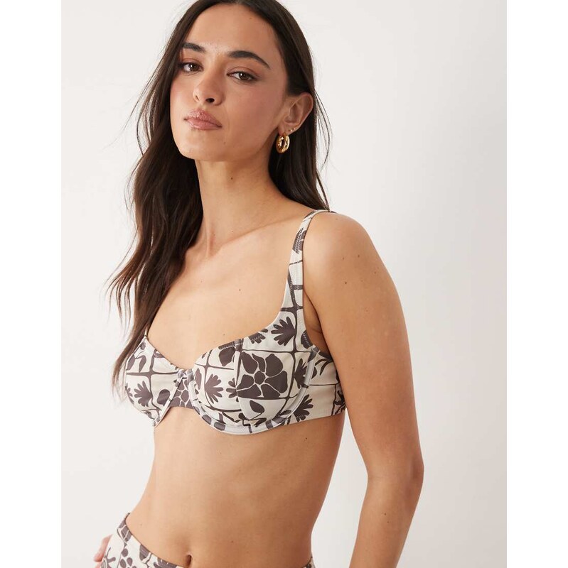 ASOS DESIGN Lea underwired balcony bikini top in scarf print