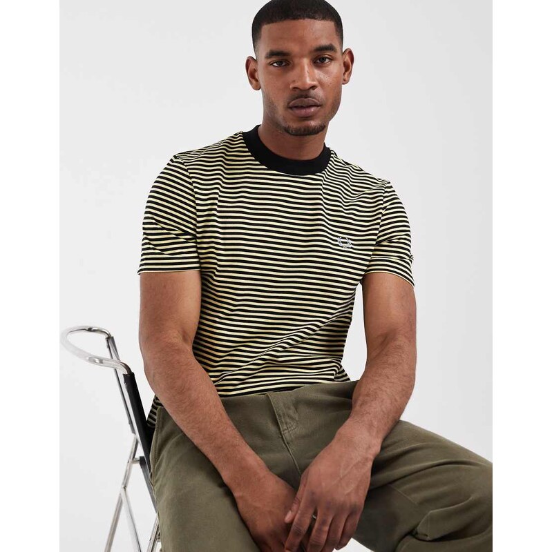 Fred Perry heavy weight stripe t-shirt in black and camel-Multi