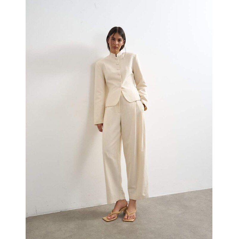 Topshop co ord crop barrel trouser in ecru-Neutral 115679365